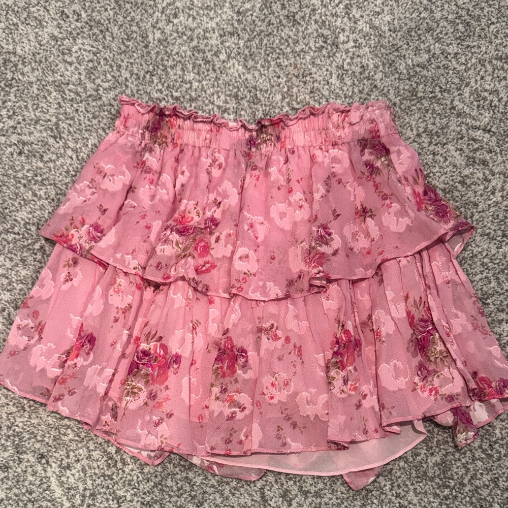 Loveshack Fancy Pink Floral Tiered Mini Skirt